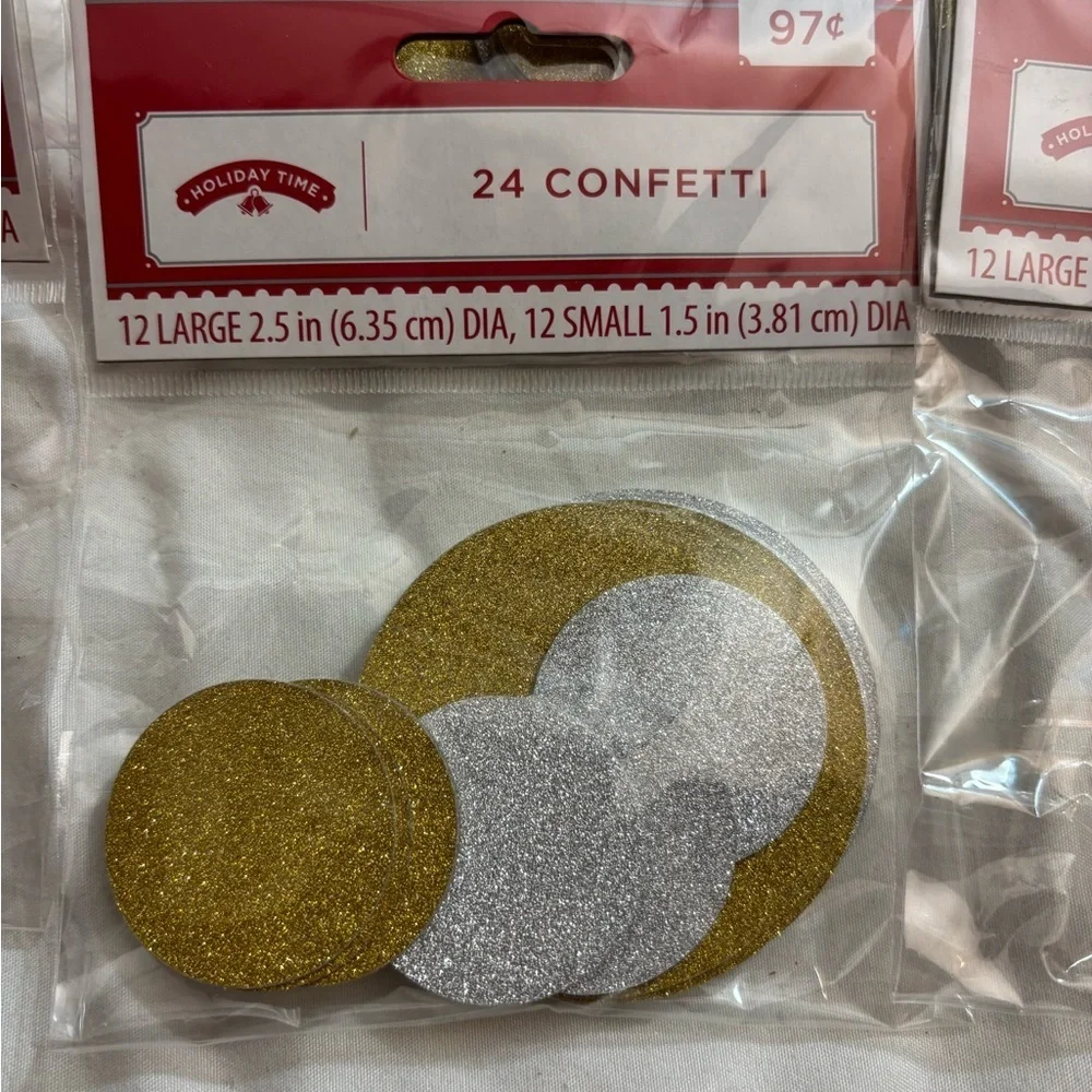 Set of 9 Holiday Time Gold and Silver Confetti Set (24 in each pack)